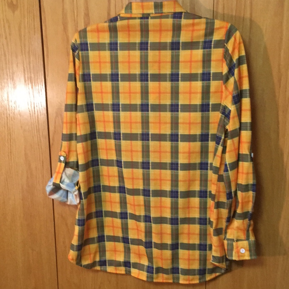 DOUBLJU Plaid Button-Up Convertible Sleeve Top - Picture 4 of 8